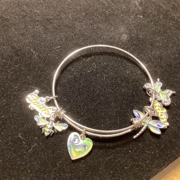 Adjustable Silvertone and Enamel Charm Bangle Bracelet - Picture 5 of 6